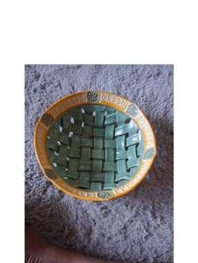 HAWKSBILL Pottery Blue Green Yellow HANDWOVEN Clay  BASKET U.S.A. Virginia